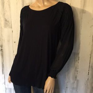 The Loft Navy Ruffle Blouse
